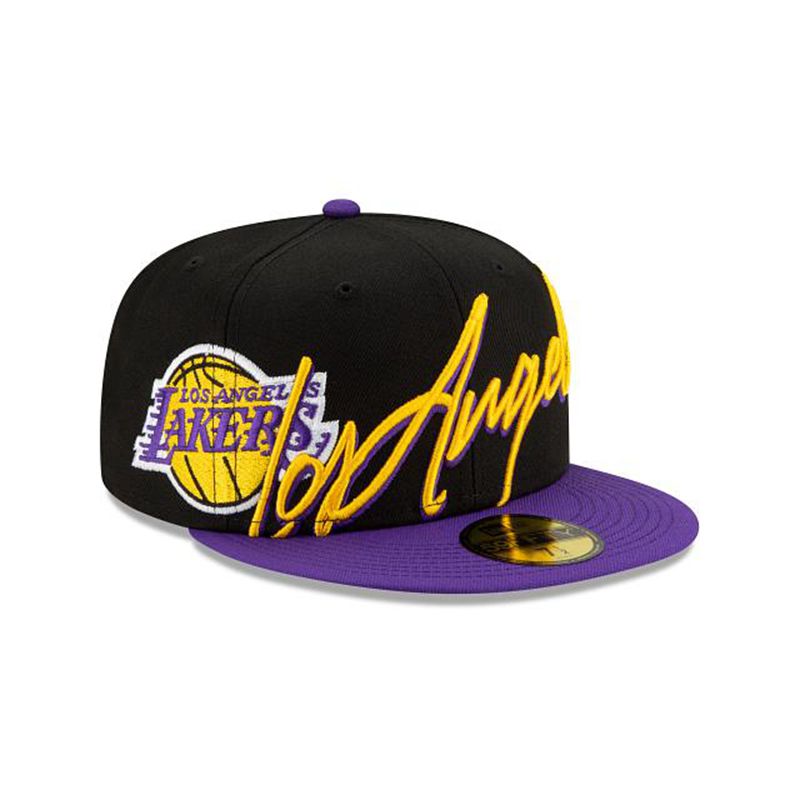 NBA Los Angeles Lakers Cursive 59Fifty Fitted (ZOD8964) - Black New Era Caps